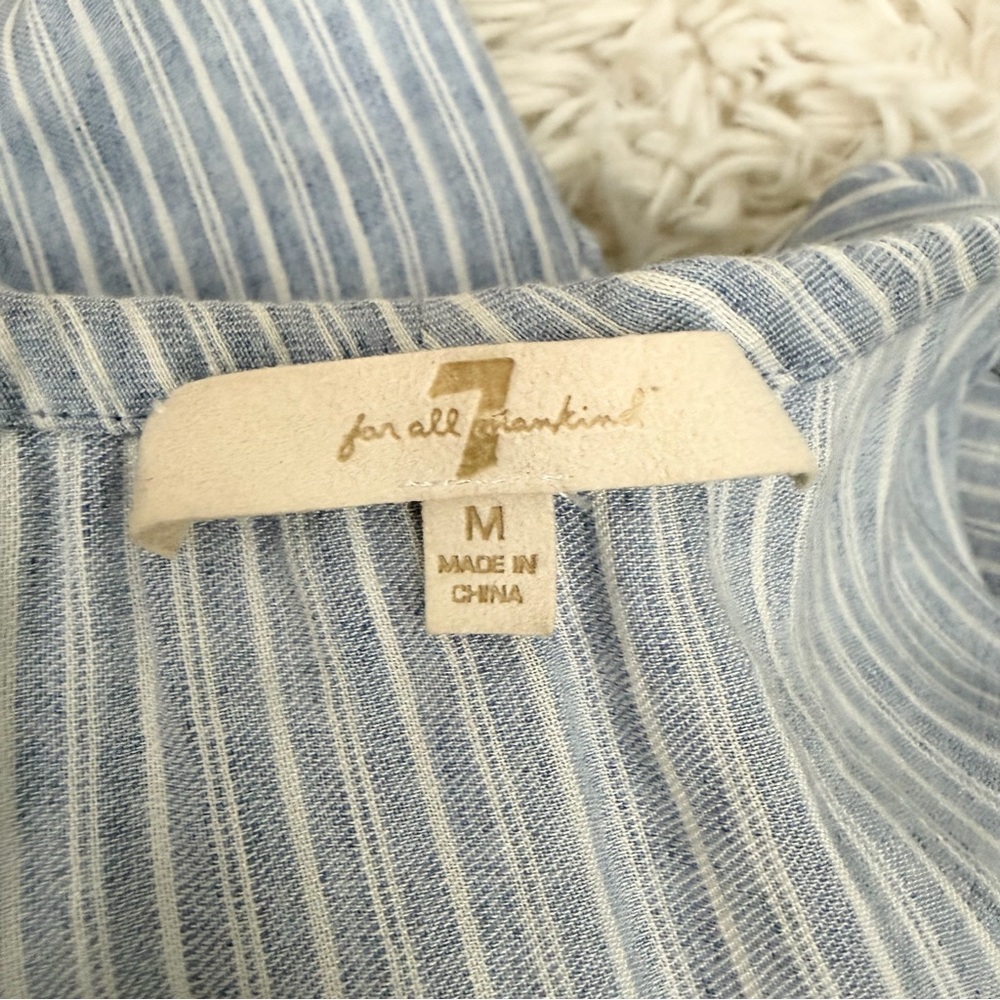 7 For All Mankind Off the Shoulder Light Blue & White Striped Mini Dress Medium - Picture 6 of 9